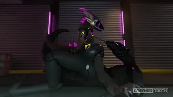 Tiny protogen girl dominates tall synth