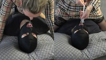 Wife makes cuckold husband eat neighbor's cum